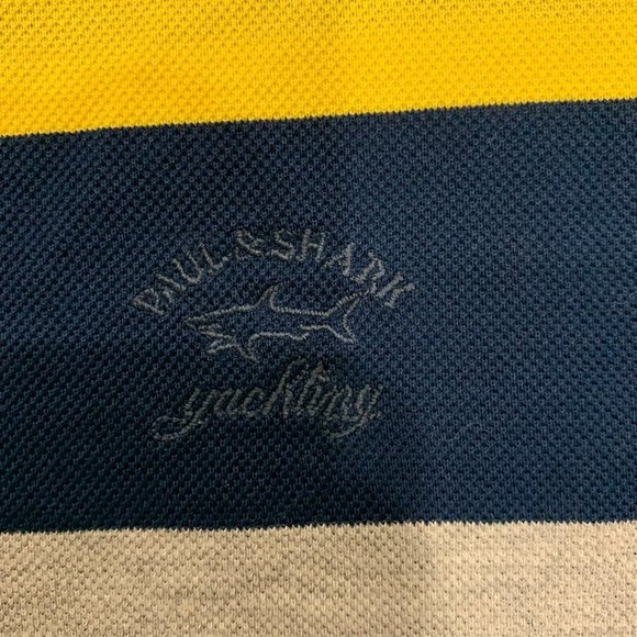 𝅺PAUL & Shark Yachting Men's Medium Polo Shirt Blue Navy Yellow Made in Italy - Picture 3 of 6